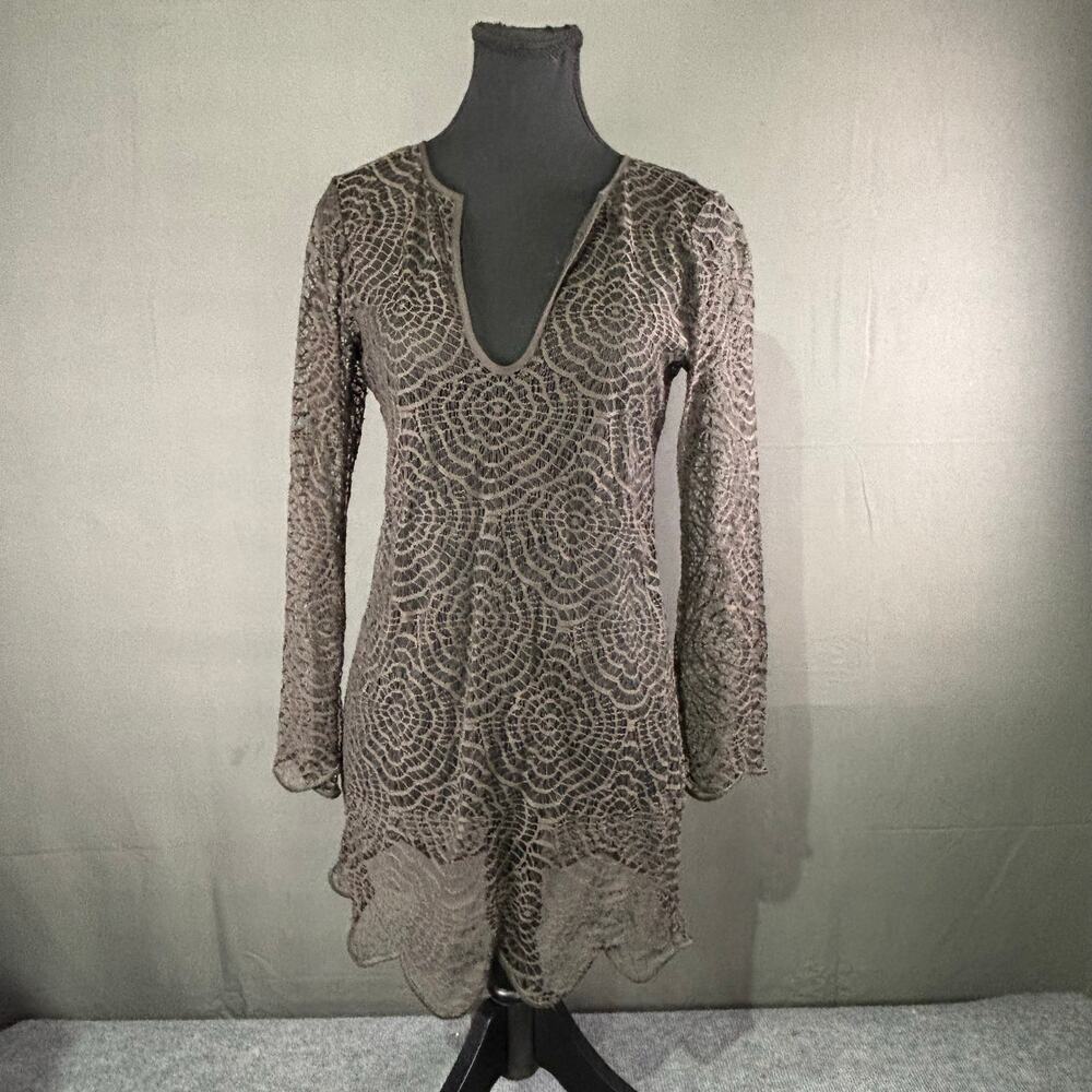Nic + Zoe Dress Women’s 2 (PP) Sheer Beachwear Cover Up Lagenlook Crochet Brown